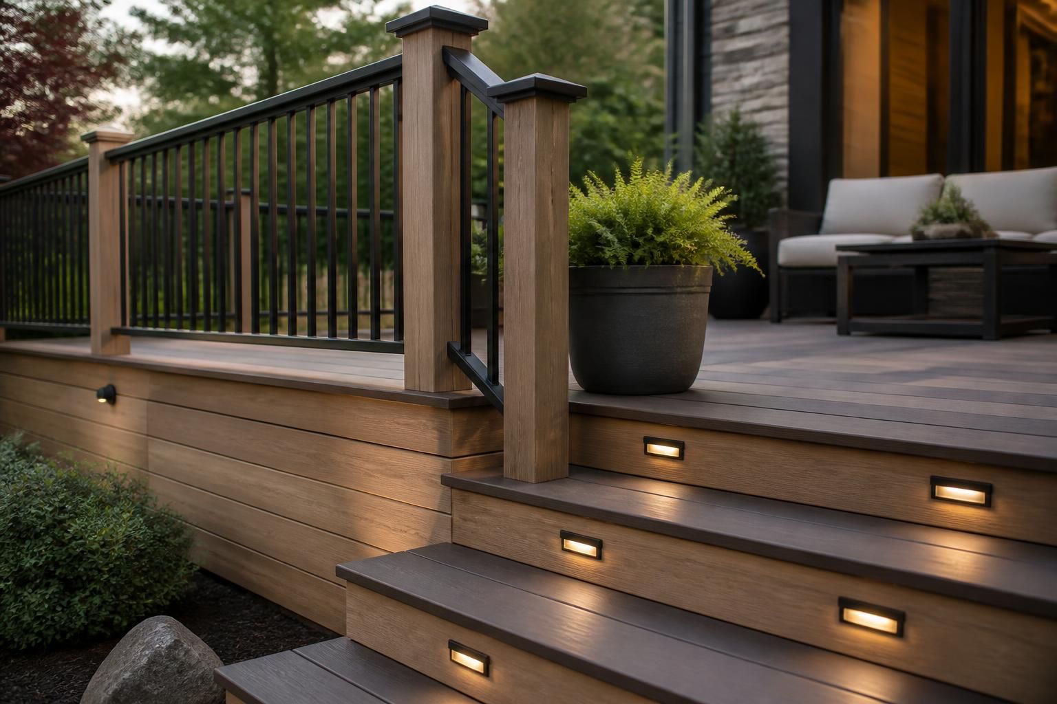 Custom deck with refined railings and clean wood finishes