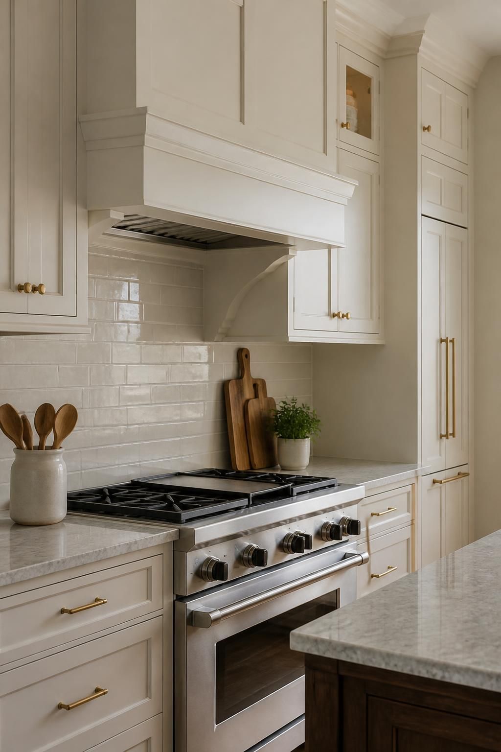 Finished kitchen renovation showing cabinetry, countertops, and trim details
