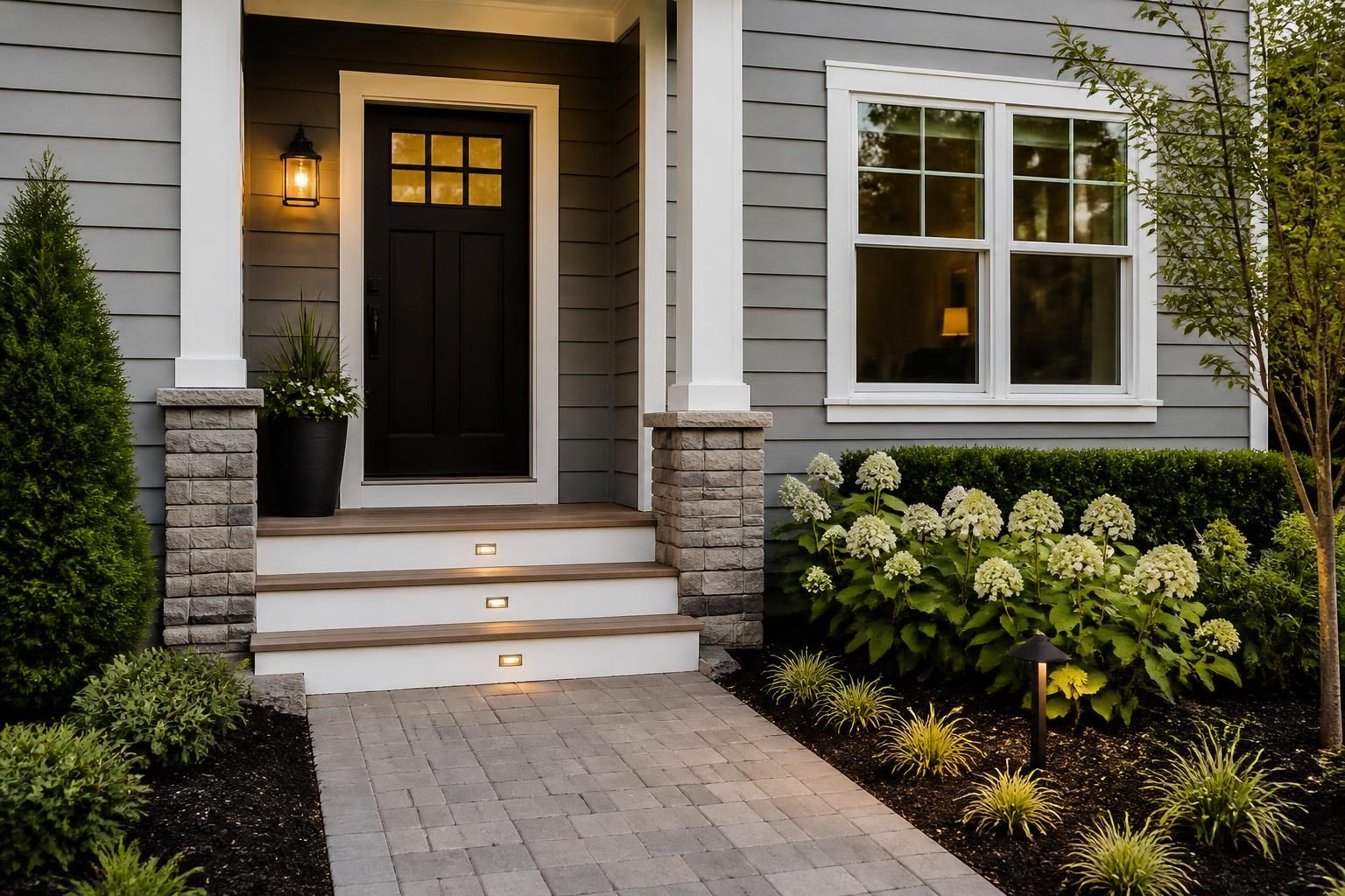 Finished outdoor home upgrade with refreshed entry and siding